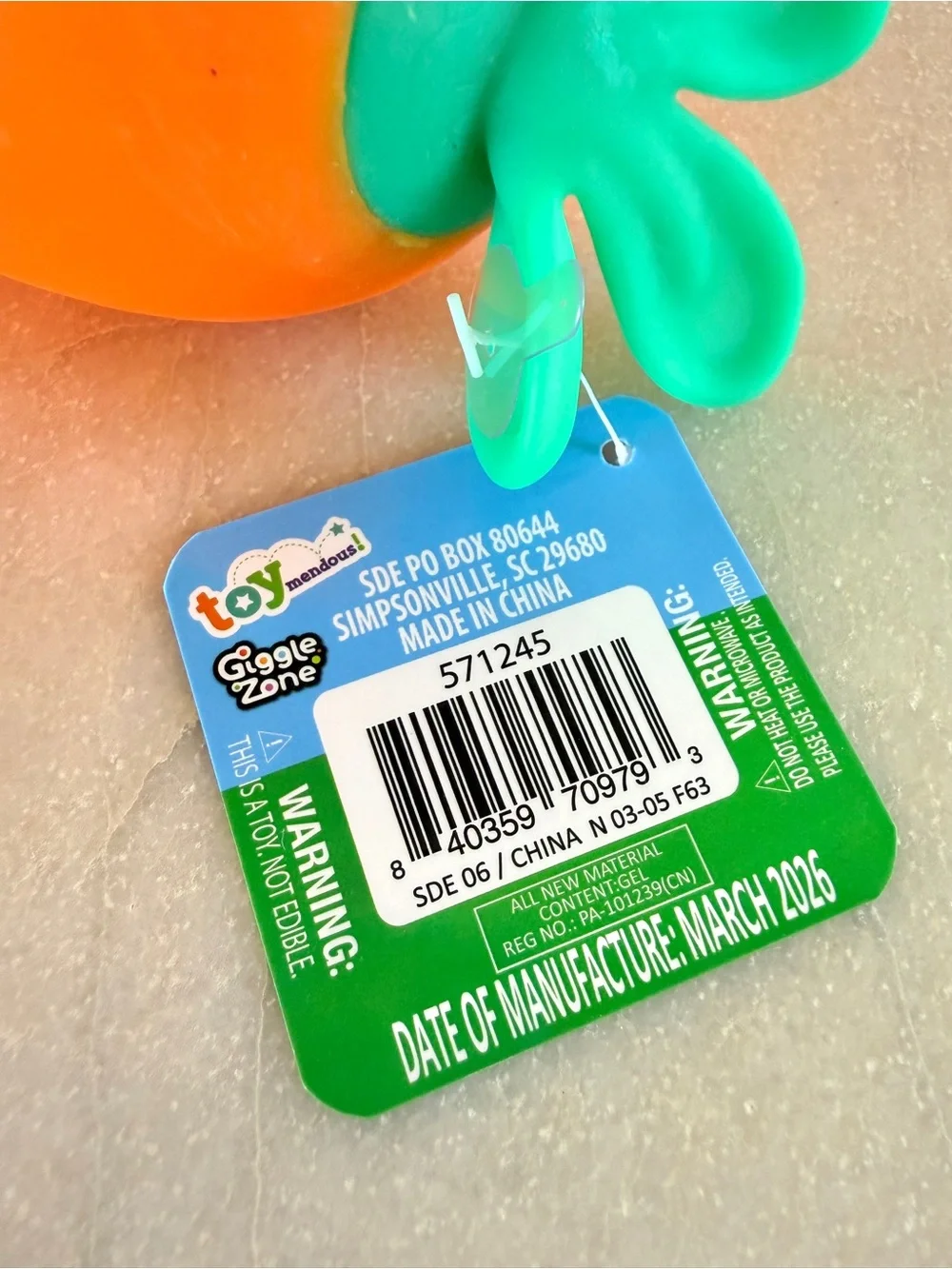 NWT Sunny Days Squeezy Carrot Jumbo Stress Toy Orange Sensory Fidget 11.5”